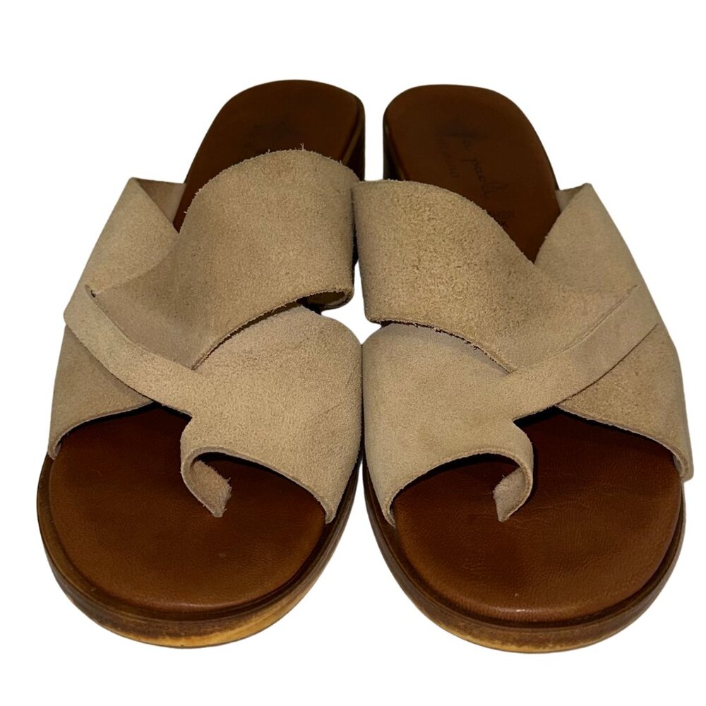 Mila Paoli Leather Suede Block Heel Sandals 7.5
